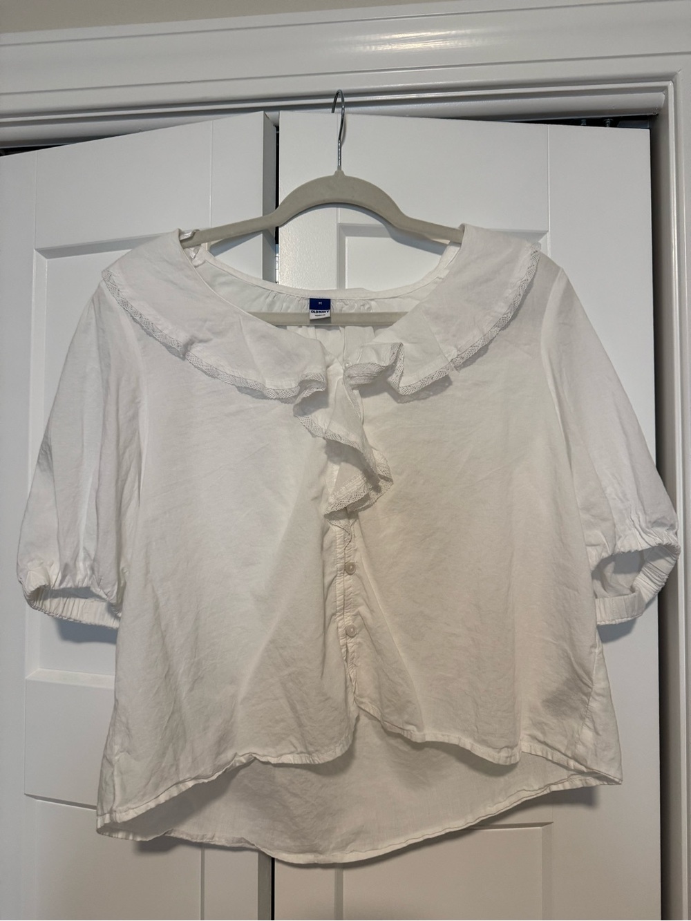 Old Navy White Ruffle Tie-Neck Blouse - Women Tops